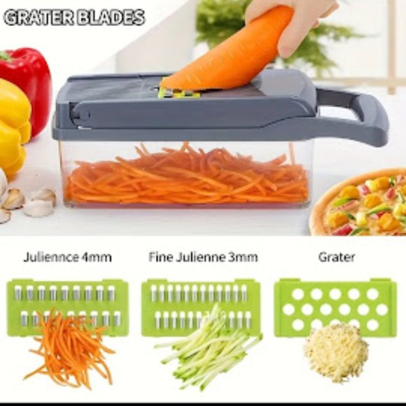 BRAND NEW IN BOX VEGETABLE CHOPPER WITH CONTAINER AND STRAINER/10 BLADES - Picture 4 of 6